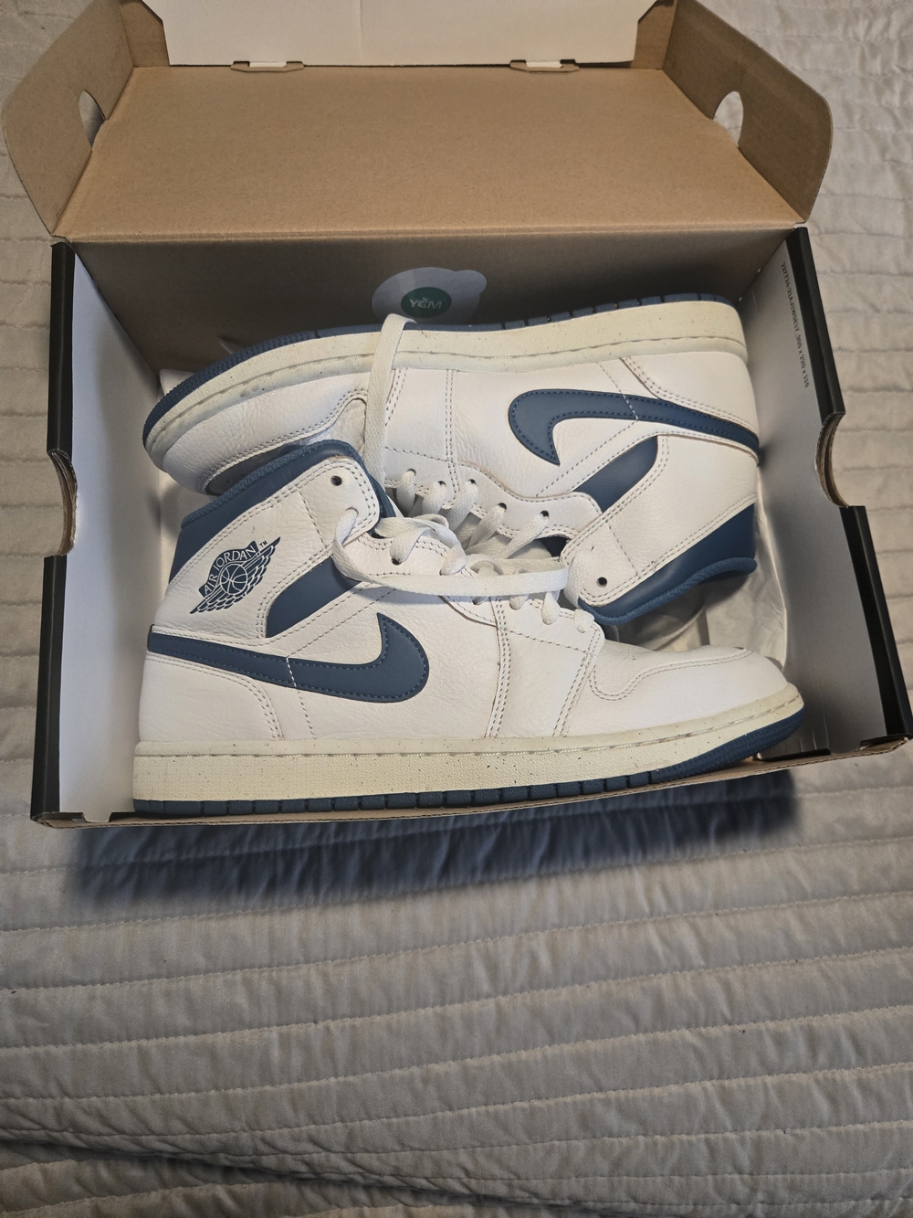 Nike Air Jordan 1 Mid White and Blue Men's Sneakers